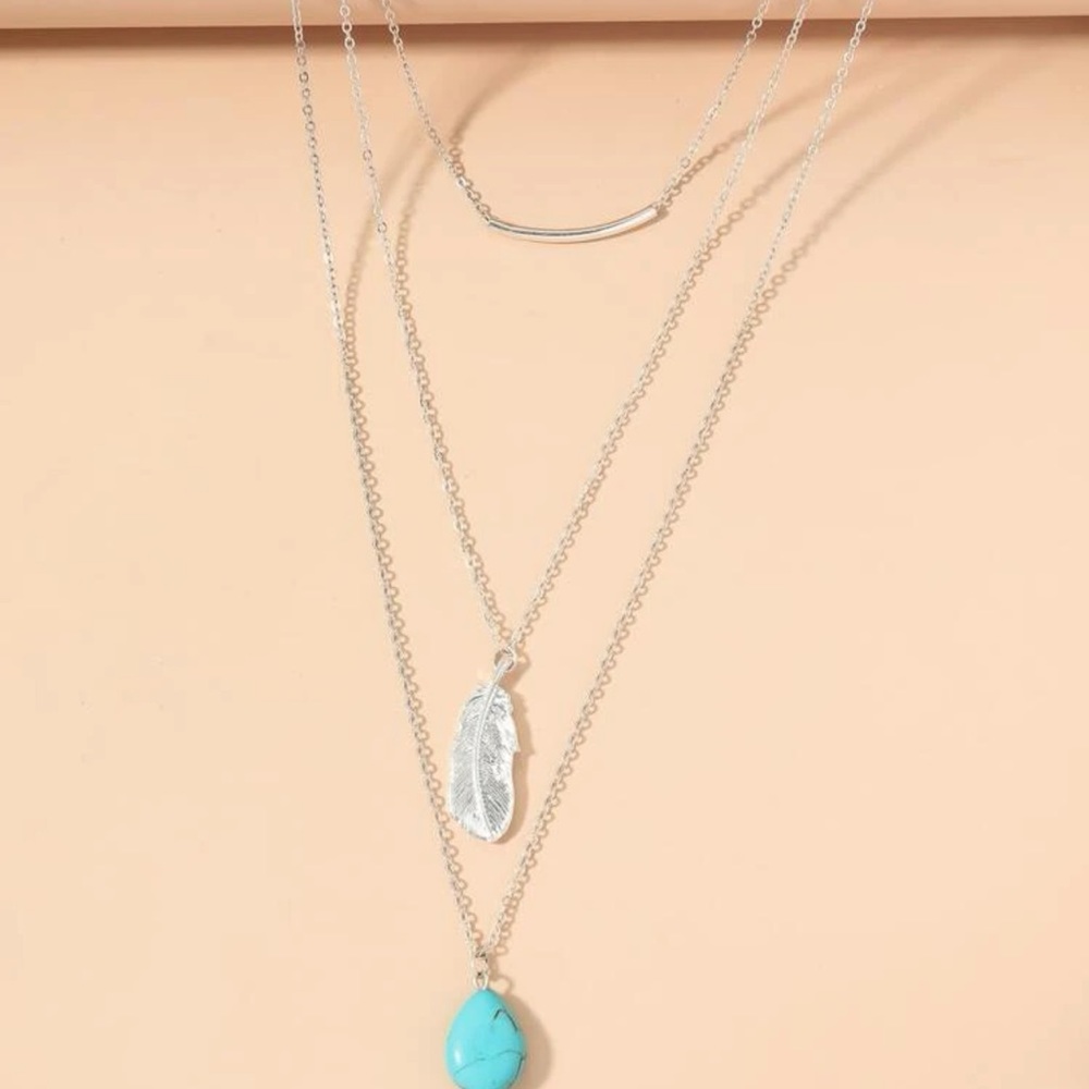 3 LAYERED TURQUOISE NECKLACE - Picture 1 of 6